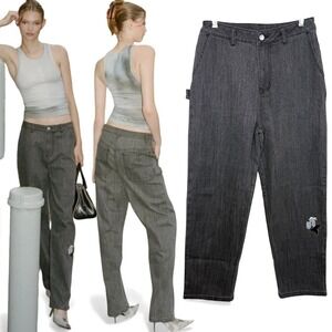 With Jéan‎ Paige Carpenter Pants Washed Black XS/XXS Straight Leg Indie Grunge